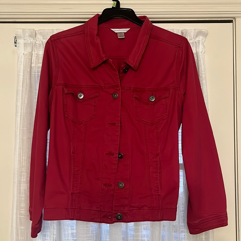 Christopher and Banks red denim jacket